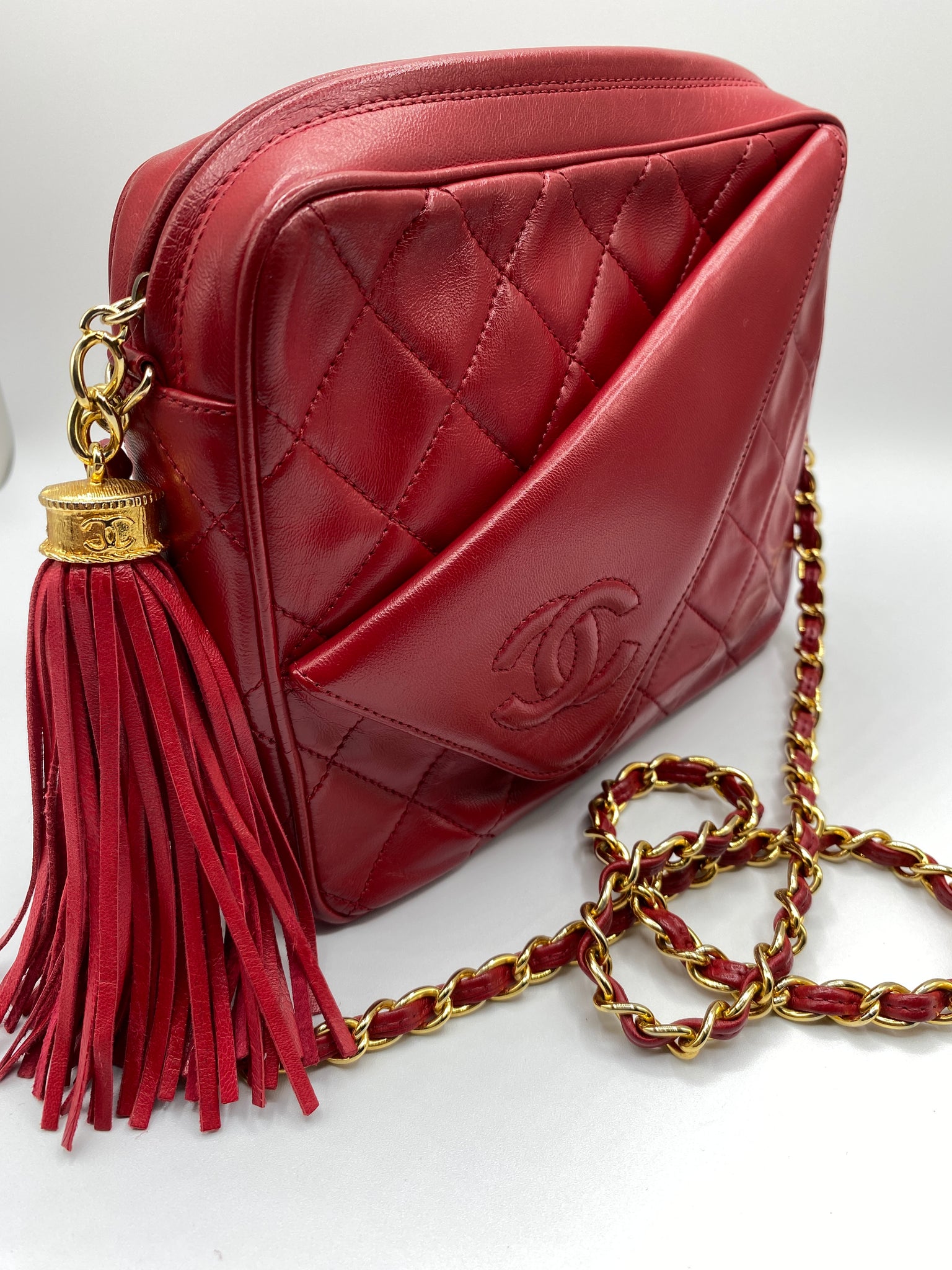 Chanel Vintage Camera Tassel Bag Quilted Leather Medium at 1stDibs