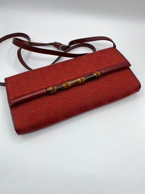 Gucci Monogram Canvas GG Bamboo Bar Clutch