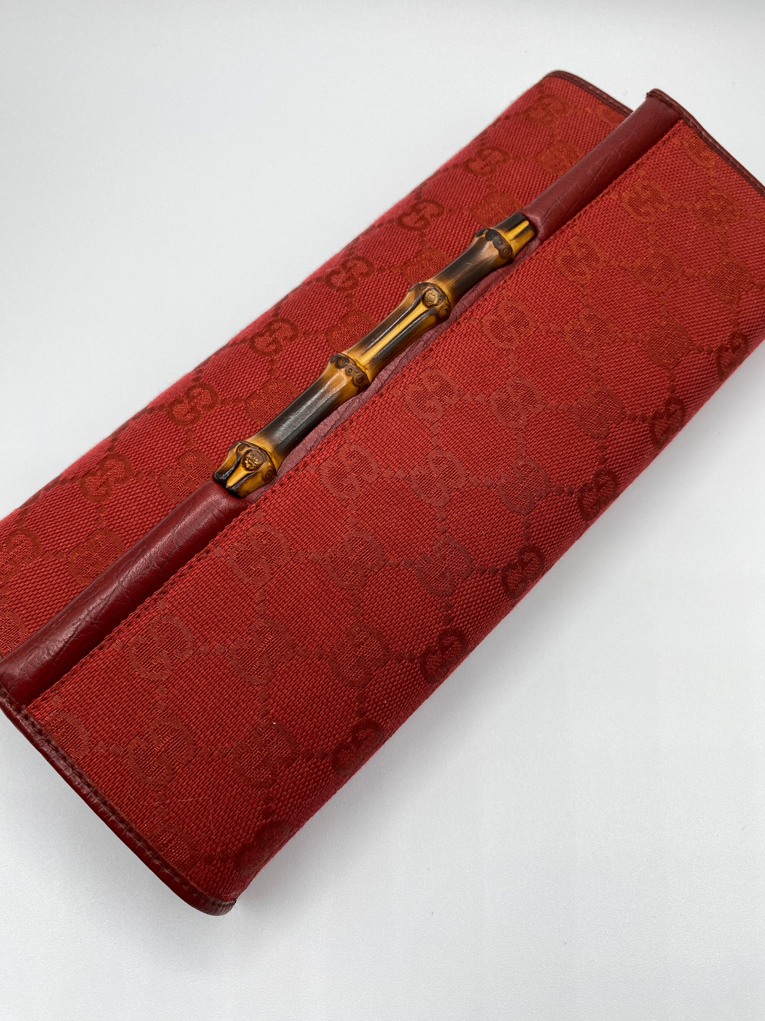 Gucci Monogram Canvas GG Bamboo Bar Clutch