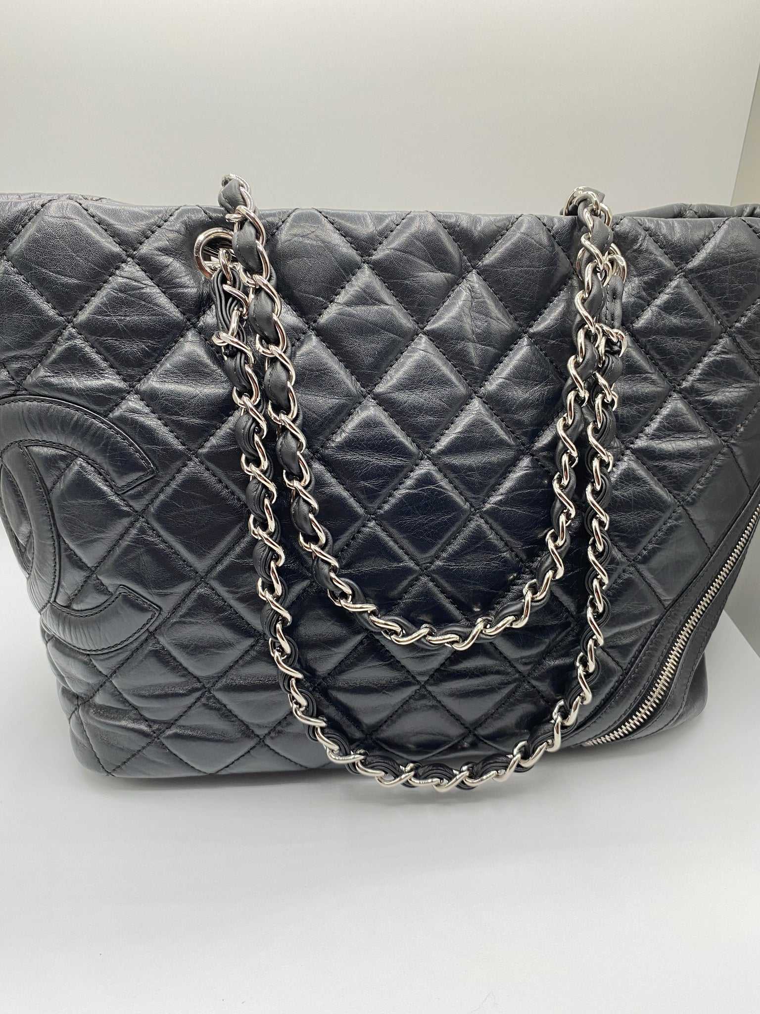 CHANEL Aged Calfskin Quilted Large Cotton Club Tote Black 866953