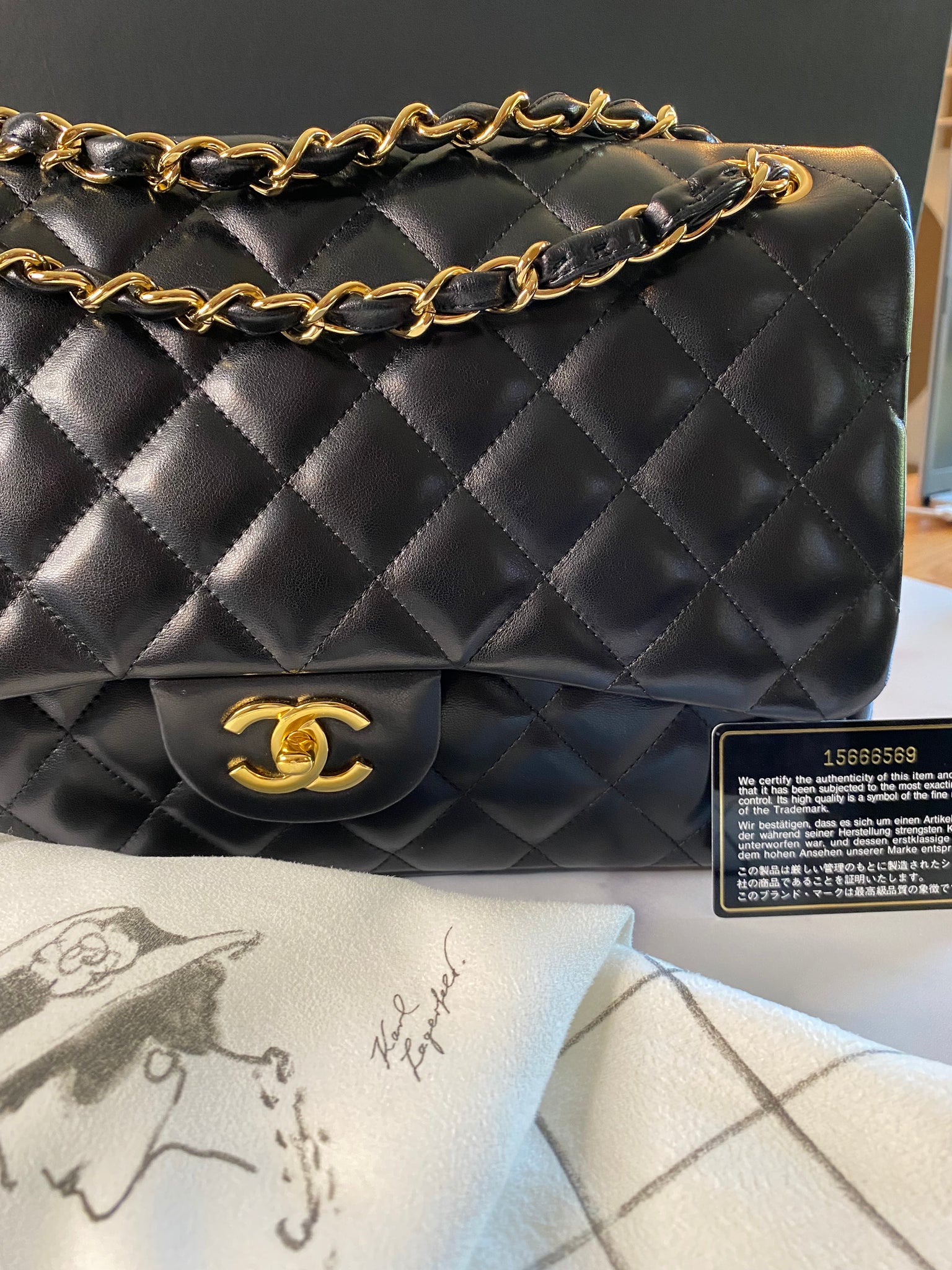 Chanel Classic Quilted Lambskin Double Flap Jumbo Bag in Yellow